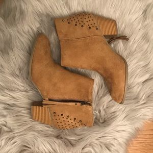 Express camel booties with metal rivet accents